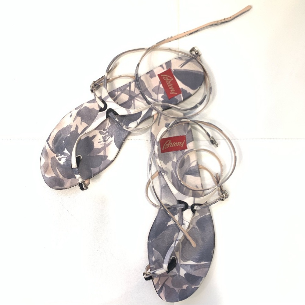 BRIONI Flower Pattern Silk Sandals Sz 40